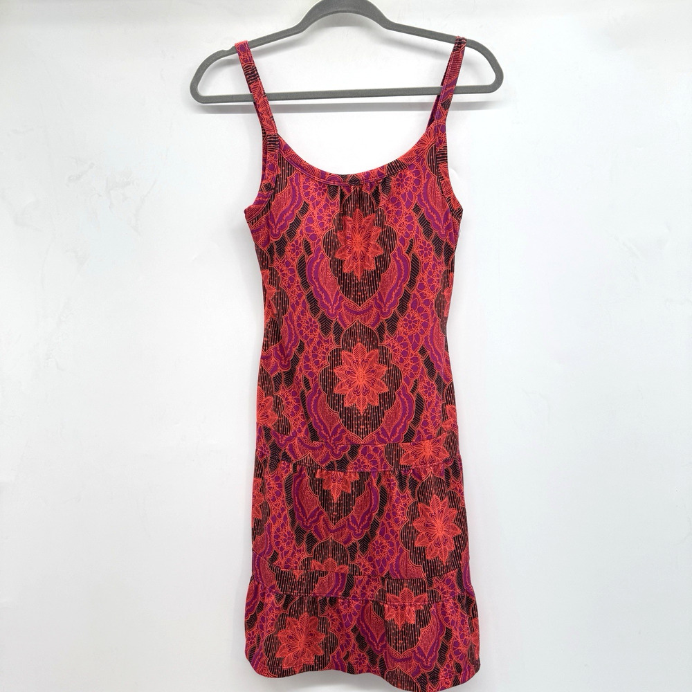 Prana Active Dress Sz S Pink Orange Tiered Skirt Built In Bra Soft Yoga Outdoors